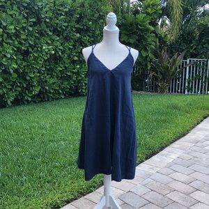 CLAUDIO MILANO NAVY BLUE LOW BACK CRISSCROSS STRAPS ITALIAN LINEN DRESS MEDIUM